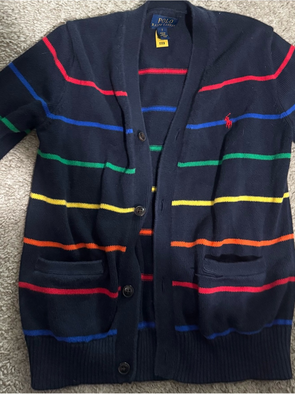 Polo by Ralph Lauren Navy Striped Shawl Collar Cardigan